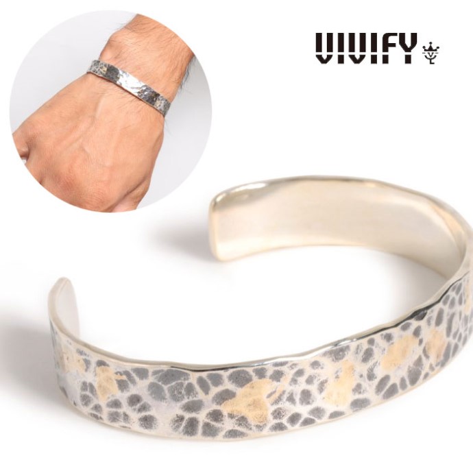 【VIVIFY 正規店】VIVIFY ビビファイ バングル シルバー Back Hallmarks Bangle/ Hammered finish /10mm w/gold