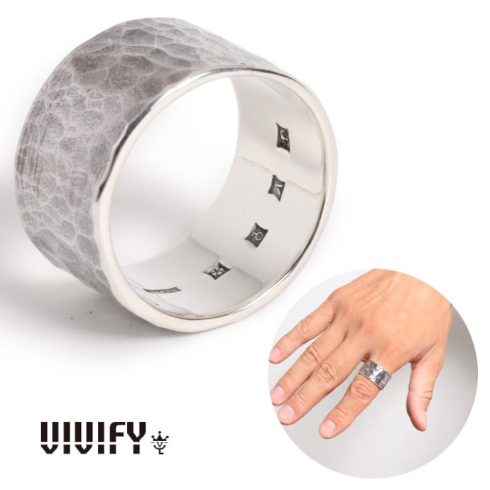 【VIVIFY 定め事店】VIVIFY ビビファイ しろがね色 指環 輪っか Back Hallmarks Ring/ Hammered finish /12粍