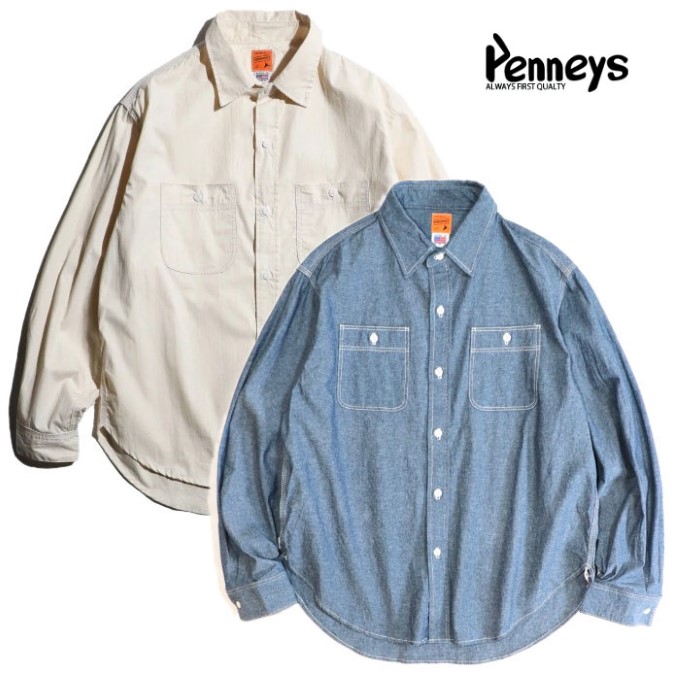 【PENNEY'S 正規店】PENNEY'S ぺニーズ PENNEY'S FOREMOST 長袖シャツ ワークシャツ 3本針巻ミシン W-POCKET WORK SHIRT