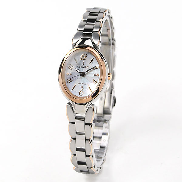 シチズン エクシード レディース 腕時計 光発電 エコドライブ CITIZEN EXCEED EX2044-54W (80.0) 新品お取り寄せ 白蝶貝文字板 防水 チタンモデル ピンクゴールドコンビ 日本製 定期的な電池交換は不要