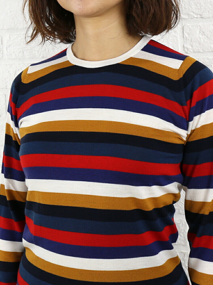 【2022年製 新品】 【新品】ジョンスメドレー クルーネックニット ストライプ セーター ネイビー M - ニット/セーター
