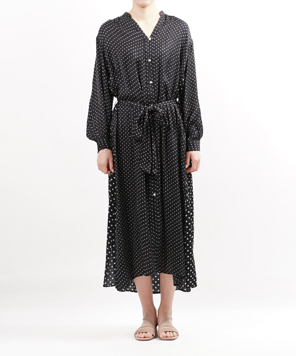 ヌキテパ Ne Quittez Pas モダールサテン 一点 ファサード開け広げ ジャージ衣裳 ドットワンピース マキシワンピース Modal Satin Dot Print Front Open Dress gc3 レディース Colegiovictorhugo Cl