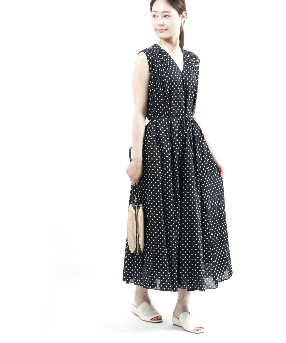 C Voile Dot Print ヌキテパ Dress 国内正規品 ロングワンピース 送料無料 ロングワンピース 21年春夏新作 Quittez Pas コットンボイル Sleeveless ノースリーブワンピース Panel Off ヌキテパ Ne Quittez Pas コットンボイル ドット