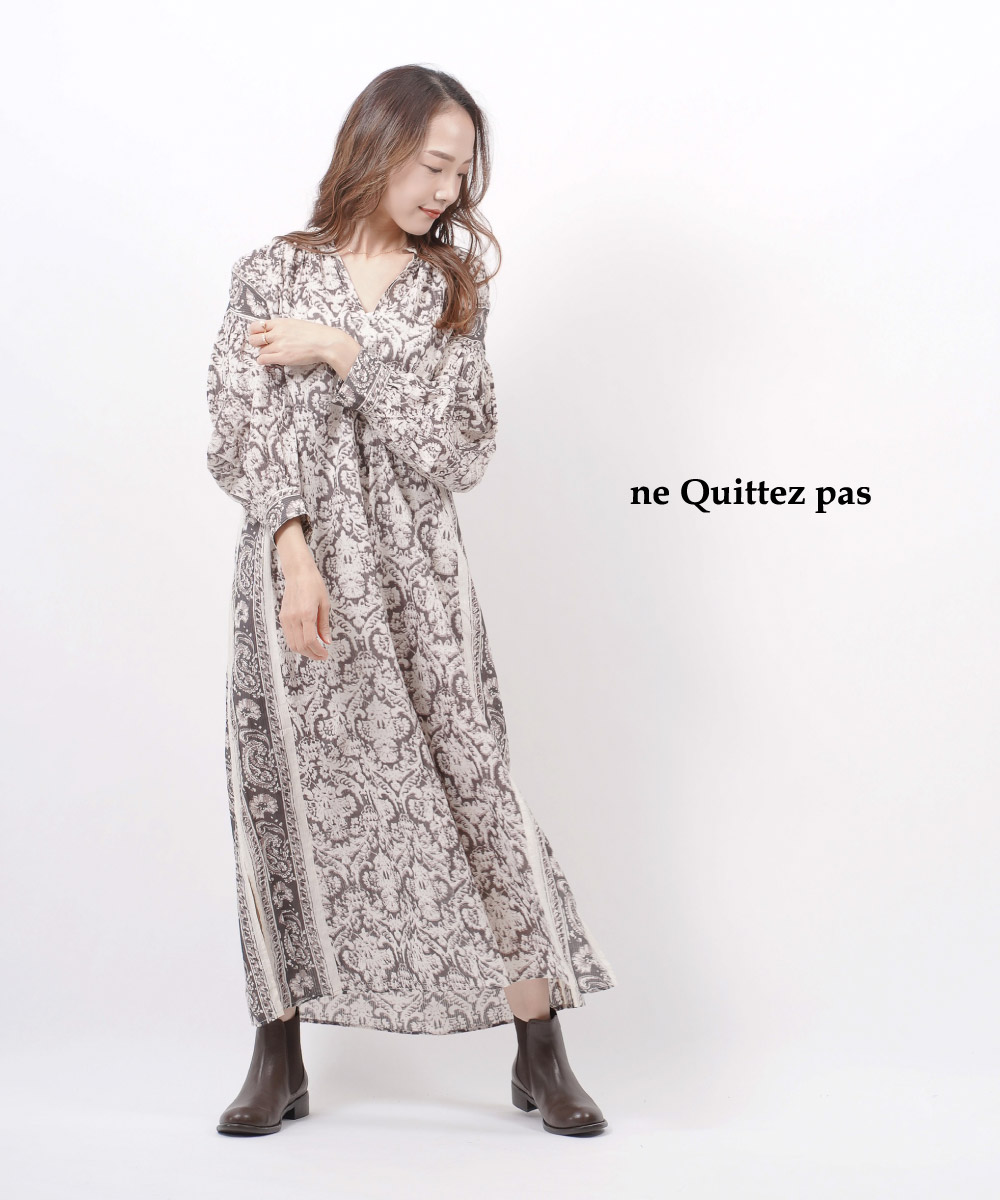 楽天市場 ヌキテパ Ne Quittez Pas コットンボイル スキッパー スリットワンピース Cotton Dobby Stripe Ethnic Print Dress コットンドビーストライプエスニックプリントドレス gc1 レディース Sold Etre Par Bleu Comme Bleu