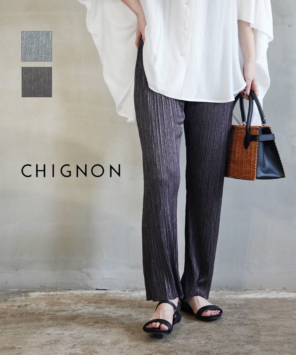 【30%OFF】【LINEクーポン有】シニヨン CHIGNON パンツ ワイドパンツ ロングパンツ プリーツ ウエストゴム ロング丈 ストレート 楽ちん リラックス・3643-632KO-5092401(レディース)｜etre！par bleu comme bleu