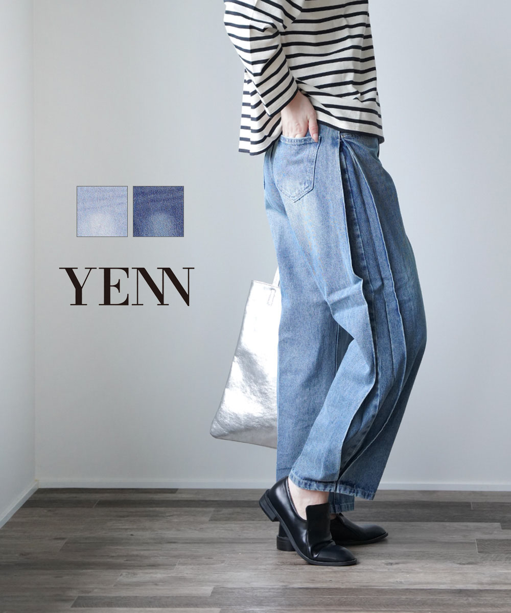 【30%OFF】【LINEクーポン有】イェン YENN ボトム デニム デニムパンツ ジーパン ワイド ストレート カーブデニム ボックスプリーツ サイドプリーツ カジュアル ゆったり ・Y242-31045-2-5092402(レディース)｜etre！par bleu comme bleu 13,860円