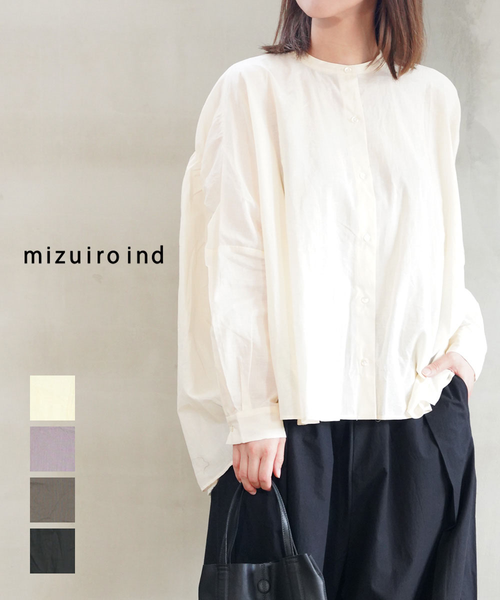 mizuiro ind◆長袖ブラウス/--/コットン/GRY/無地// ミズイロインド mizuiro-ind *リネンコットンギャザーシャツ
