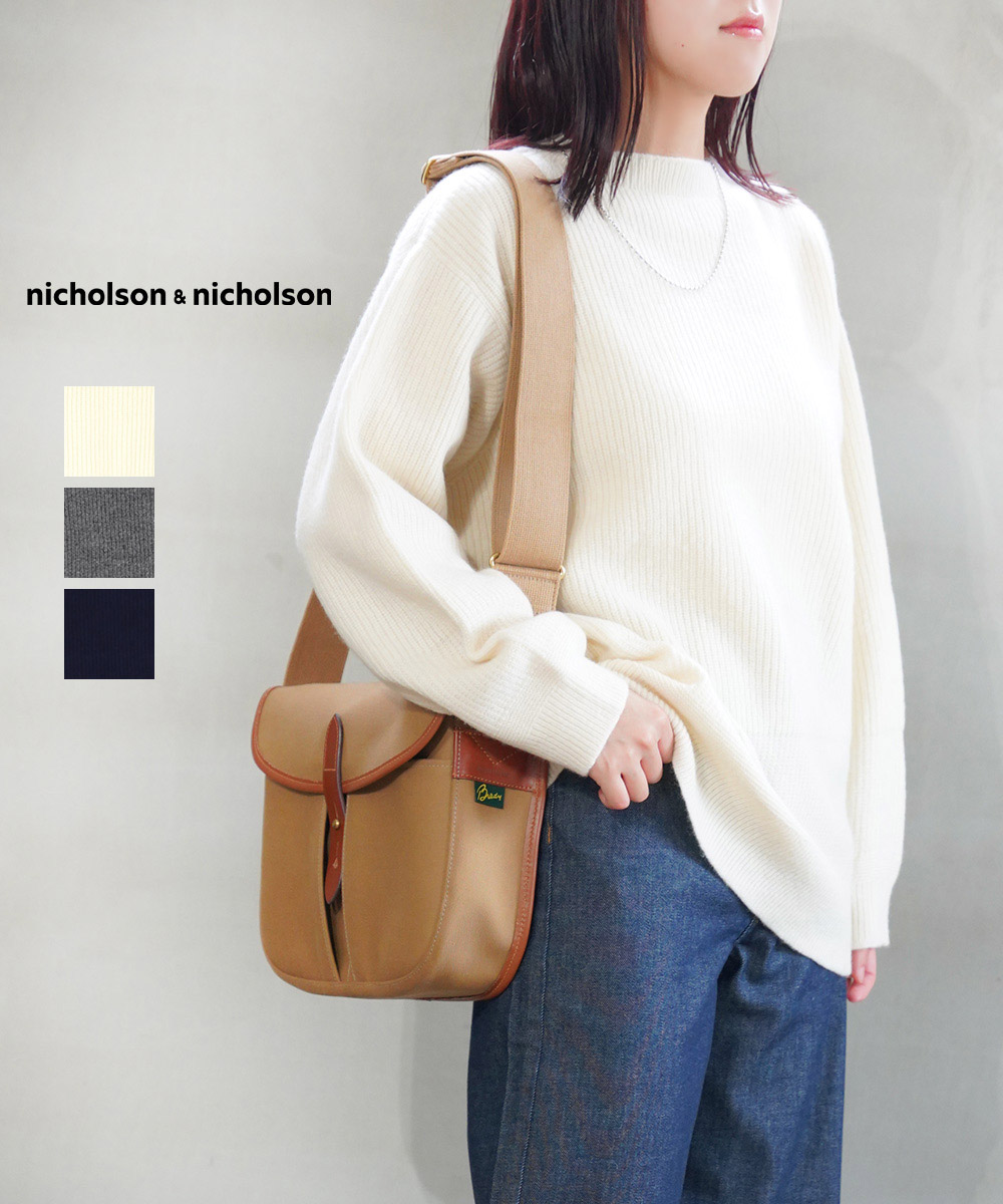 【ポイント2倍】【LINEクーポン有】ニコルソン&ニコルソン nicholson&nicholson ニット セーター プルオーバー クルーネック 長袖 ウール リラックスフィット 無地・WAVY-3552502(レディース)