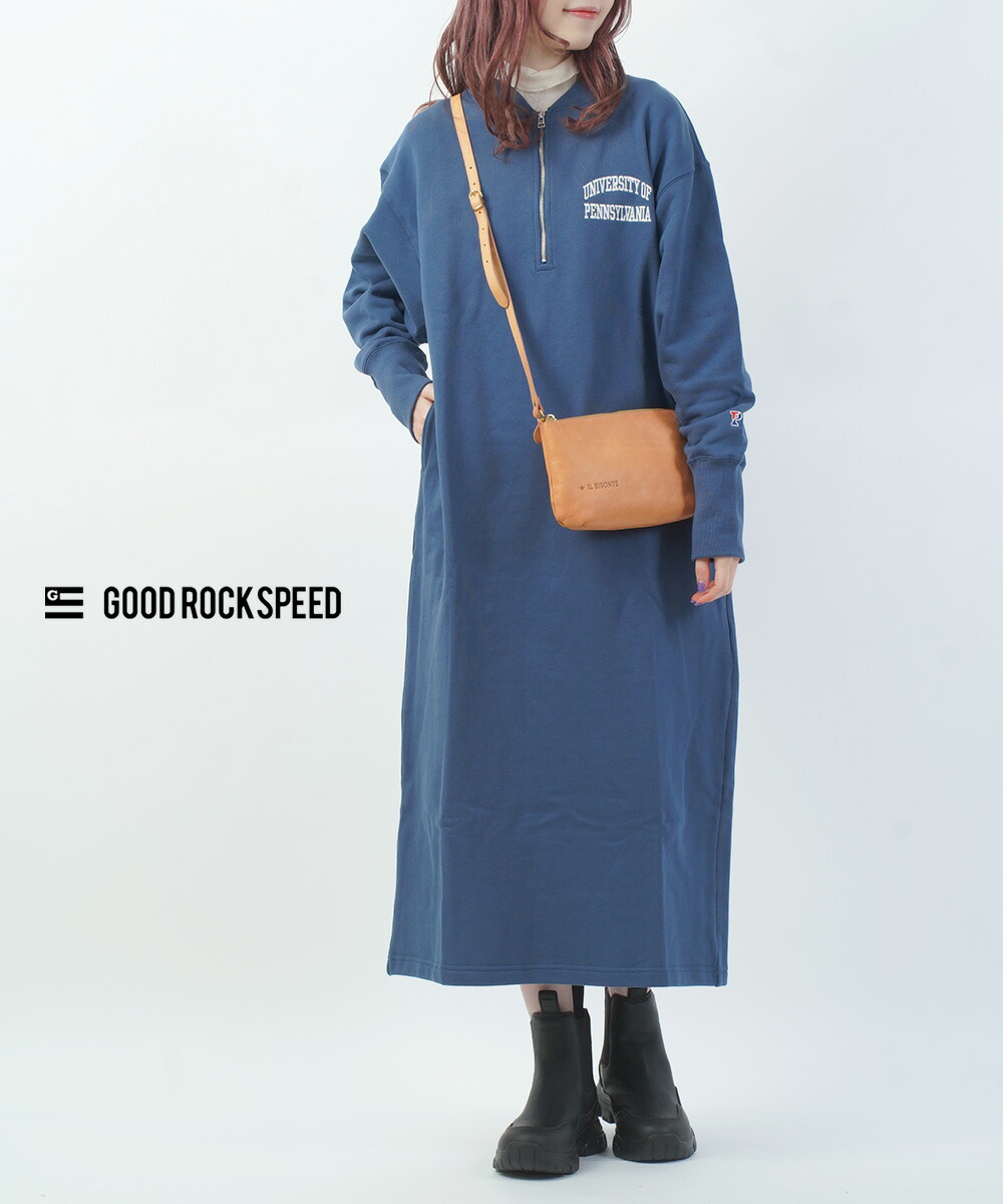 【30%OFF】【LINEクーポン有】グッドロックスピード GOOD ROCK SPEED スウェット ワンピース ロング ハーフジップ カレッジ ロゴ 体型カバー カジュアル おしゃれ・24IVY201W-0242402(レディース)|etre!par bleu comme bleu
