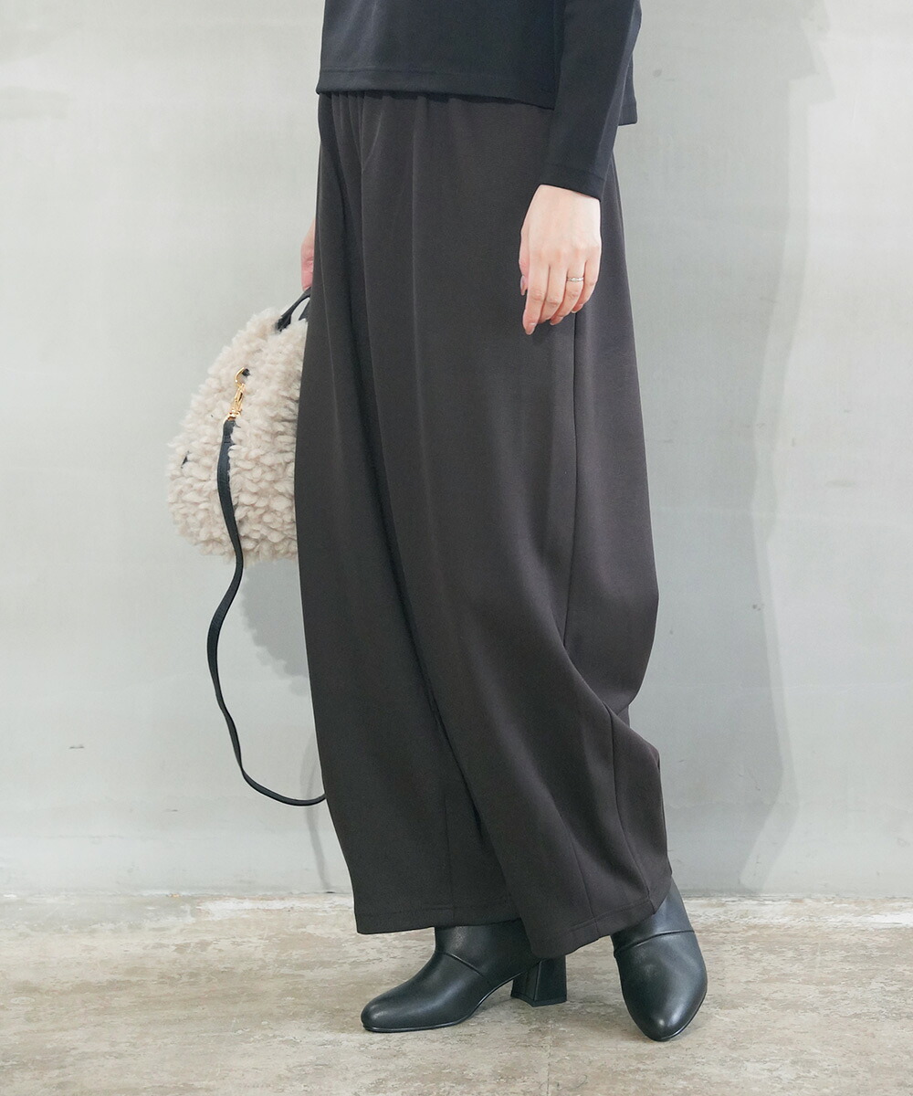 【ポイント2倍】【LINEクーポン有】ププラ PUPULA ワイドパンツ ロング パンツ ストレッチ ゆったり ワイド 体型カバー シンプル 無地 セットアップ可能・359057-0142502(レディース)｜etre！par bleu comme bleu