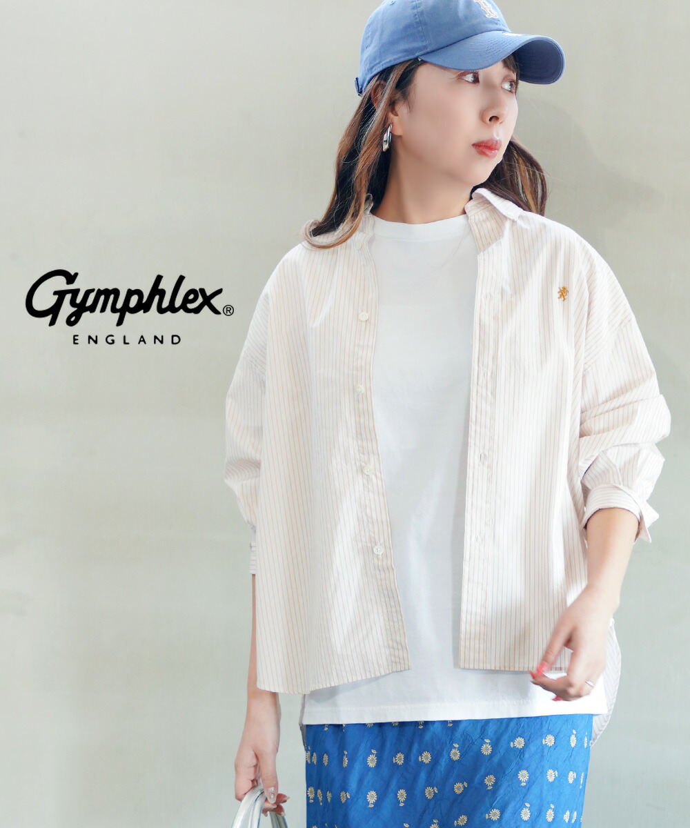 【ポイント2倍】【LINEクーポン有】【2026年春夏新作】ジムフレックス Gymphlex シャツ 長袖 ブラウス トップス ボタンダウン ストライプ 綿100% コットン100% おしゃれ カジュアル・GY-B0198TRR-0322601(レディース)(JP)