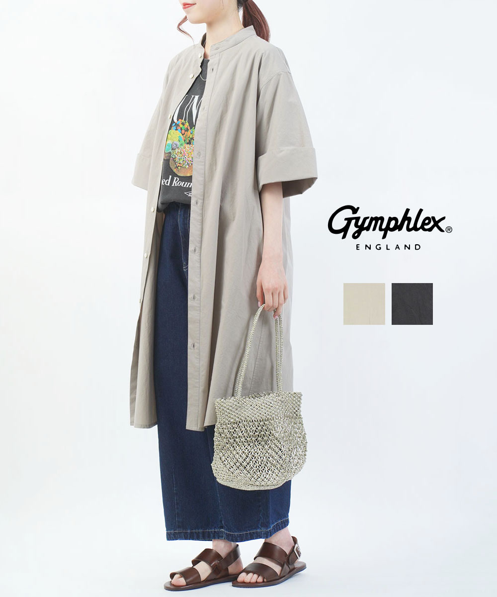 【ポイント2倍】【LINEクーポン有】【2026年春夏新作】ジムフレックス Gymphlex ワンピース シャツワンピース ロング シャツ 半袖 体型カバー Aライン 立ち襟 スタンドカラー 無地 シンプル・GY-G0119TYO-0322601(レディース)(JP)