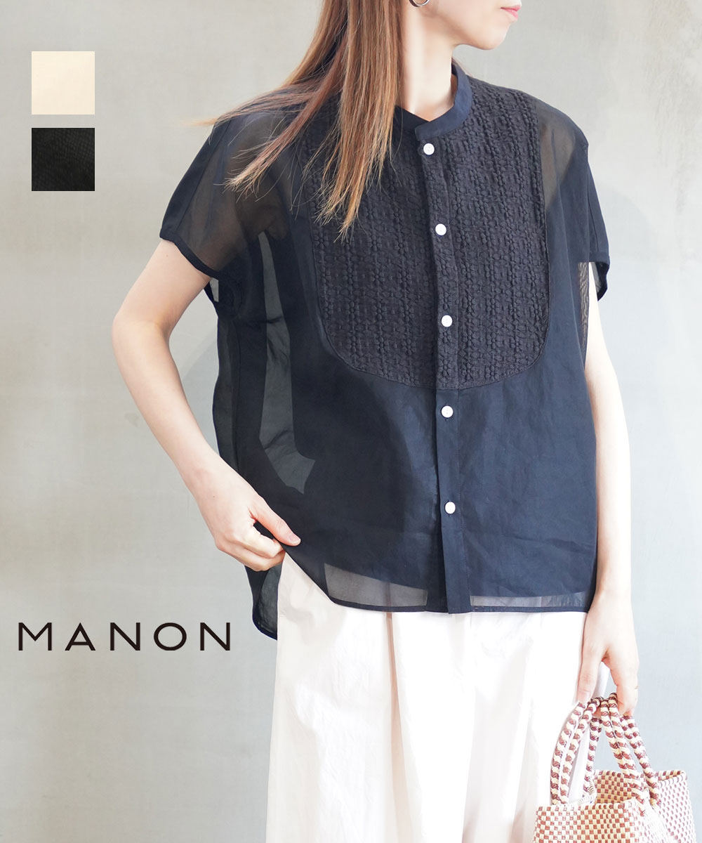 【30%OFF】【LINEクーポン有】【2026年春夏新作】マノン MANON ブラウス シャツ 半袖 トップス フレンチスリーブ シアー レース 綿 コットン 透け かわいい おしゃれ・MNN-SH-323-4902601(レディース)|etre!par bleu comme bleu