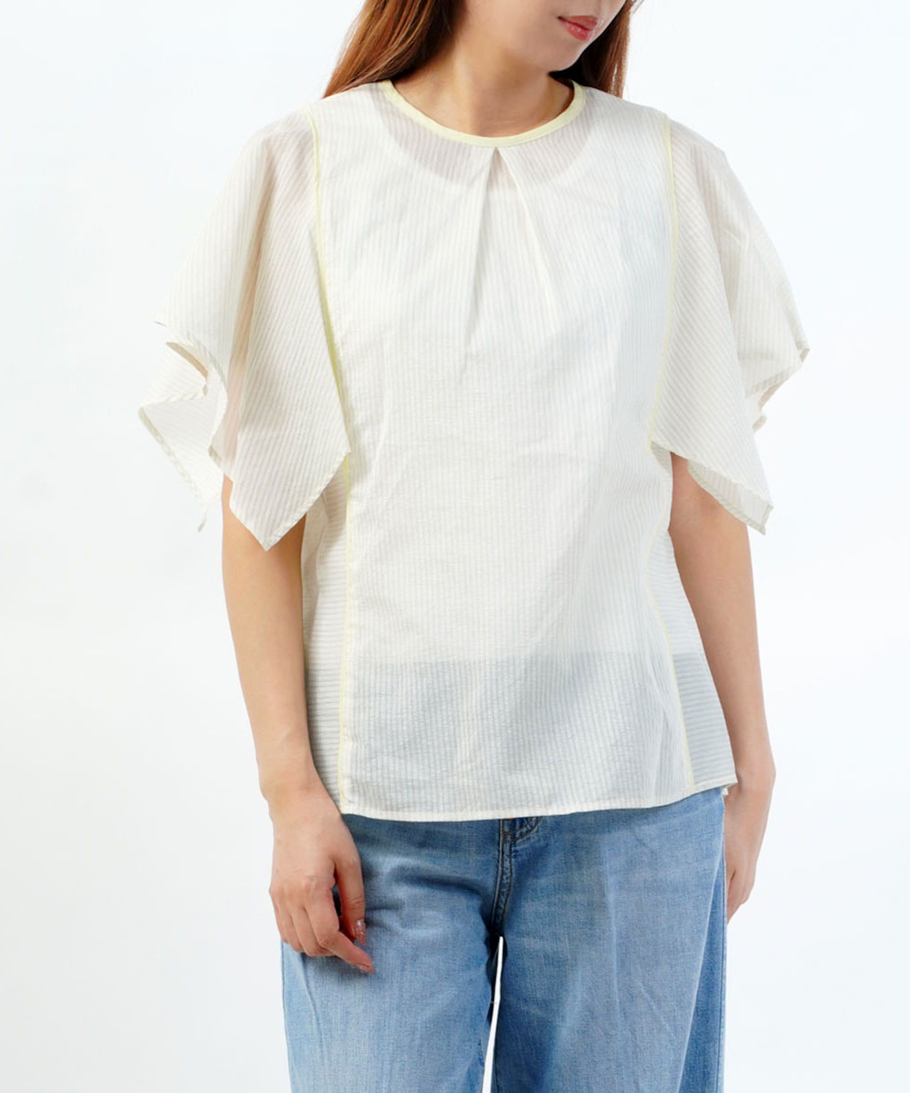 【30%OFF】【LINEクーポン有】シードレイク Seadrake ブラウス 半袖 シャツ トップス 体型カバー 二の腕カバー 透け感 涼しい 通勤 オフィス 可愛い 上品・B-8920894-0482501(レディース)｜etre！par bleu comme bleu 7,654円