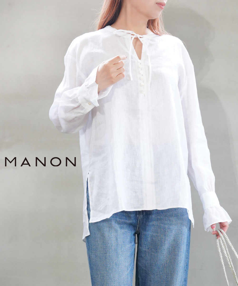 【30%OFF】【LINEクーポン有】マノン MANON ブラウス シャツ トップス リネン 麻 長袖 長め チュニック 薄手 透け感・MNN-SH-244-4902401(レディース)｜etre！par bleu comme bleu