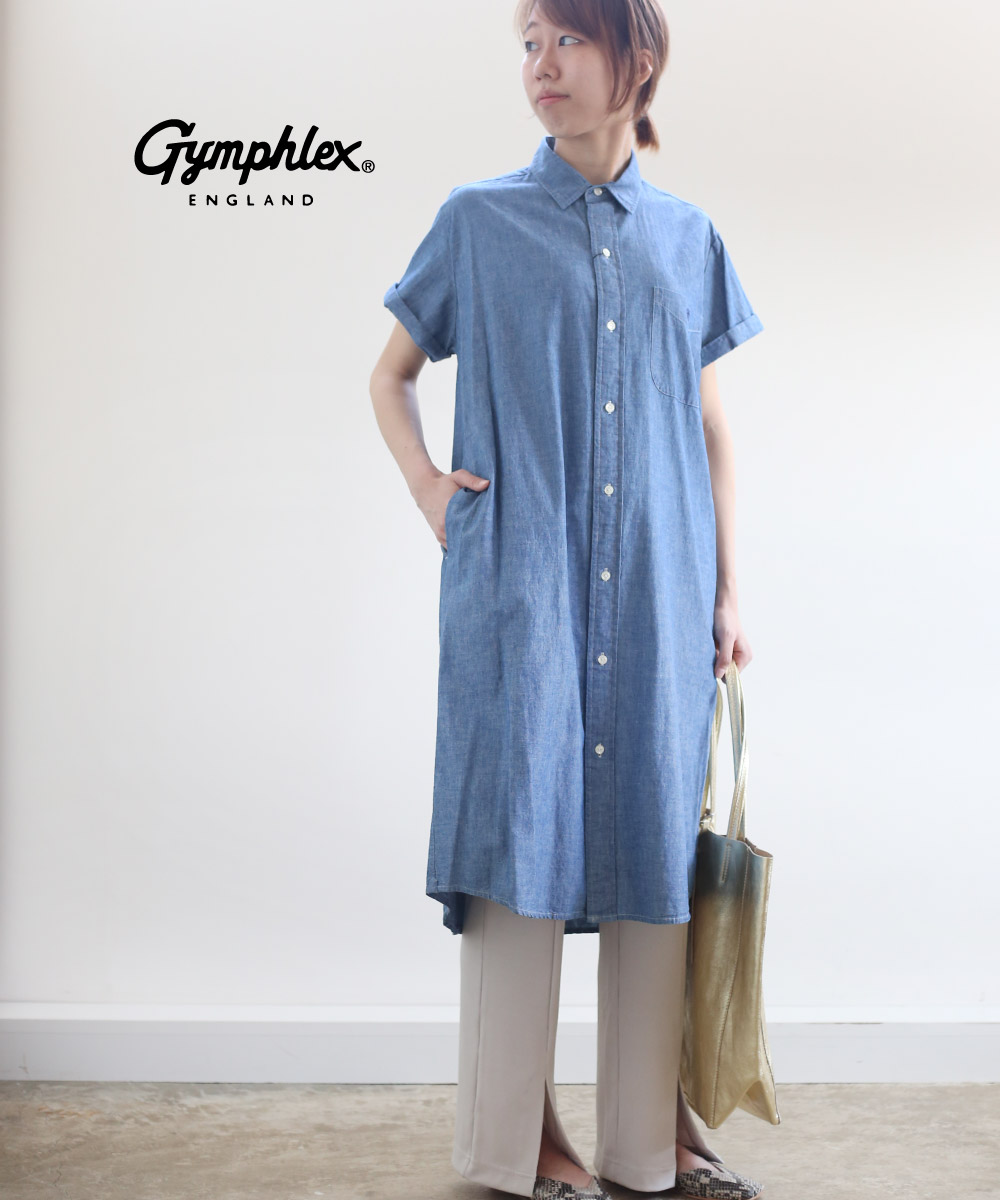 ジムフレックス ジムフレックス 送料無料 シャンブレー コットン Gymphlex ワンピース レディース シャツワンピース 国内正規品 半袖 Gymphlex コットン 21年春夏新作 半袖 シャツワンピース J 1098cod Jp クーポン対象