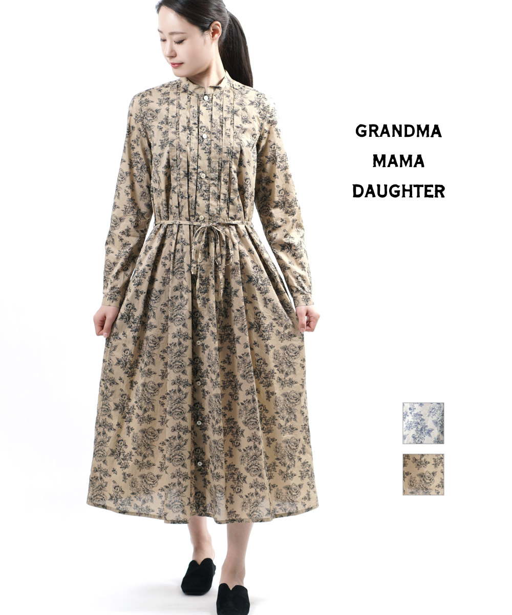 スタンドタックワンピース ワンピース コットン Off 2f アンティーク風ワンピース Ge 花柄シャツ ワンピース Daughter Mama エッチングフラワー Grandma By 花柄シャツワンピース 送料無料 21年春夏新作 クーポン対象外