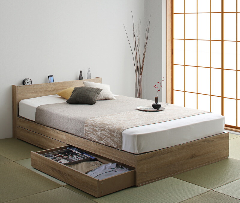【楽天市場】ロングセラー 人気 ベッド ベッドフレーム マットレス付き 収納付き 木製ベッド コンセント付き 収納ベッド ブラウン ブラック