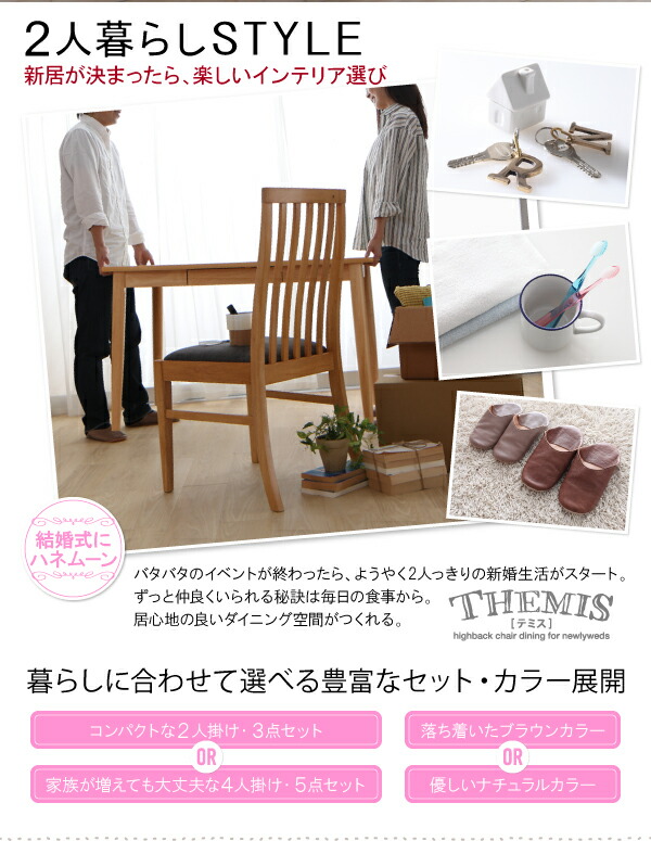 ダイニングセット（テーブルチェア）　新婚カップル向け　ハイバックチェア　ダイニング　チェア4脚)　5点セット(テーブル　W115　ブラウン　4人