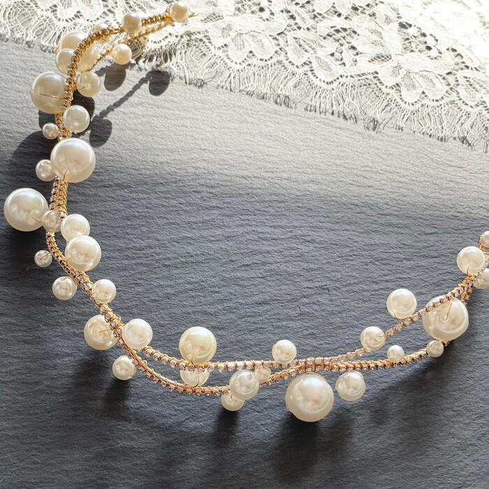 春早割 ウェディング ヘッドドレス パール ビジュー ゴールド ヘッド アクセ ヘア アクセサリー ブライダル 髪飾り ナチュラル リーフ 花  ウエディング 結婚式 成人式 カチューシャ whitesforracialequity.org
