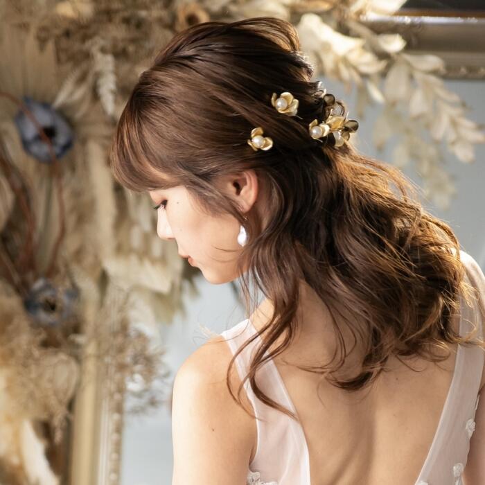 L 髪飾り ヘアピン ヘアドレス ヘアアレンジ ウエディング 髪飾り ヘッドドレス ヘアアクセサリー リボン 小枝お呼ばれ