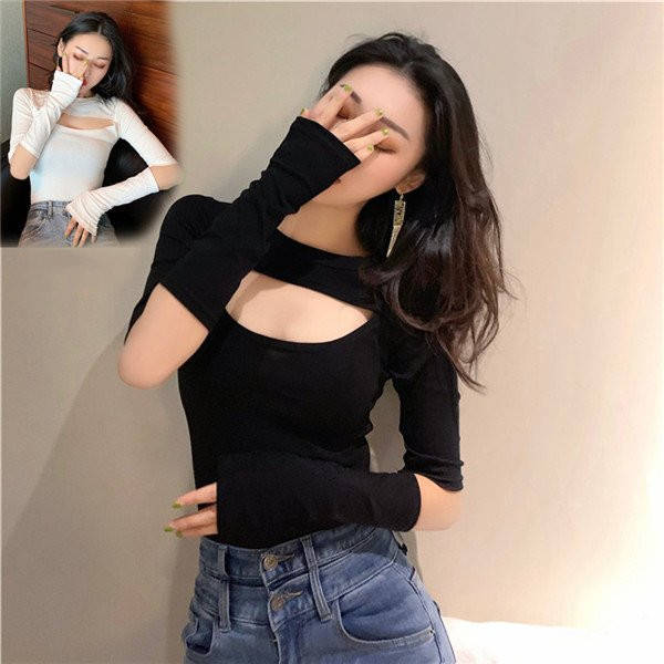 楽天市場】セクシー 胸開き 胸元 トップス 強調 無地 Tシャツ