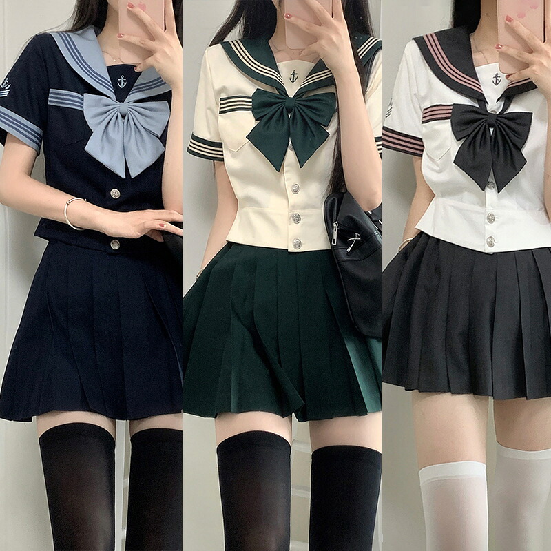 【1位】セーラー服 レディース 長袖 半袖 3色 シャツ スカート 上下セットコスプレ 制服 衣装 コスチューム 女子高校生 仮装