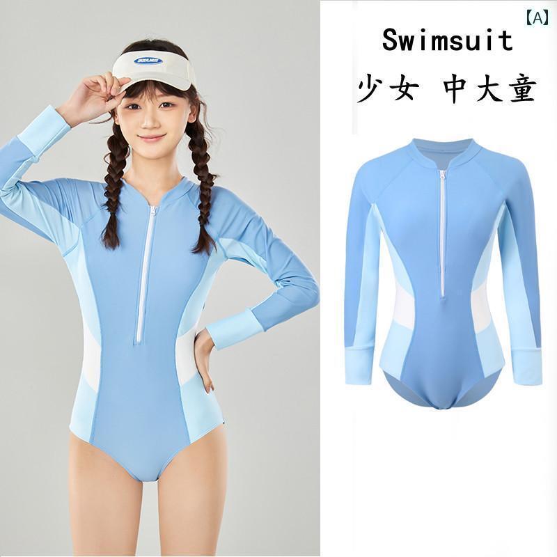 女の子 水着 子供用 長袖 日焼け防止 温泉 トレーニング ワンピース水着 女性用 レディース スイムウェア スイミング