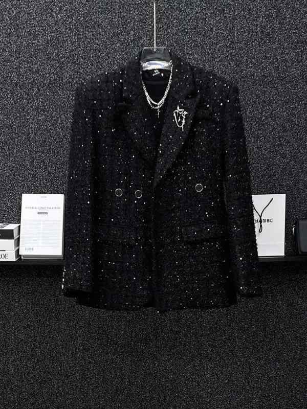 【百貨店SALE二分の一】上演 上衣 メンズ 今めかしい着 ハイエンド スパンコール ジャケットトップス 今めかしい ツィード メタルジャケットトップス 細長い切口なし