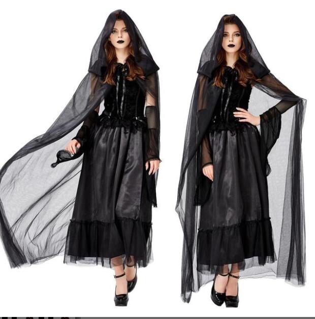 ハロウィン　衣装　変装　妖精　鬼姫　レディース　コスプレ衣装　ワンピース ドレス　ロング丈　マキシ丈　仮装　　無袖　女の子　ブラック　大人用　Ｓ/Ｍ/Ｌ/ＸＬ アウトレット