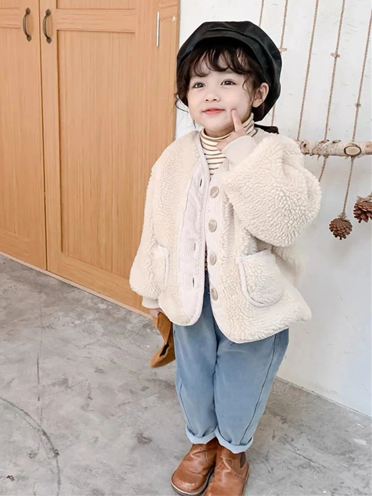 【26日迄】最大限度15倍ベージュ色 韓国小わっぱお召しもの 秋冬 新細工物 朦朦たる 厚地の外套 キッズ 小わっぱ服 お子さん 御坊っちゃん 御嬢さん アウター もこもこ ふわふわ ボア もの言う花 こども 厚地の外套 防寒 保育園 幼稚園 通園 無地 好いたらしい 生あたたかい 80-140コマーシャル ブラウン-ベージュ