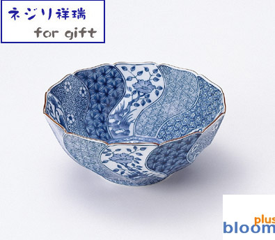 美濃焼 １個入りギフト箱入り ネジリ祥瑞 大鉢 【径20.5x高9cm】 【鉢,大鉢,染付】【Bowl,made in japan】【bloom-plus】