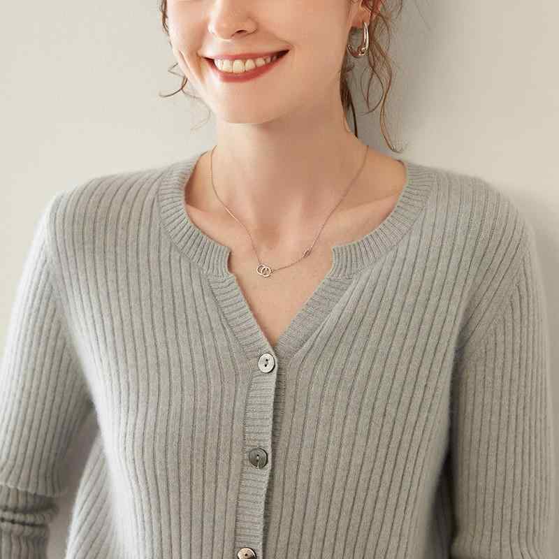 ニットカーディガン レディース 羊毛 Vネック ゆったり ビッグシルエット 長袖 ストレート袖 ミドル丈 ボタン 中厚 春秋 グレー ブラック ブラウン かわいい 爽やか スイート 普段使い｜bloomelier