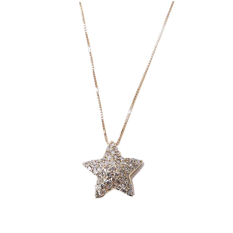 Atelier Rametto スター＆ダイヤモンドペンダント ダイヤモンド ペンダント ネックレス 0.5カラット 18金 ボックスかわいい リボン (１８金イエローゴールド, 0.5)