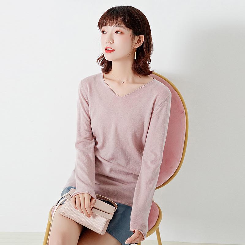 ニット レディース 秋冬 Vネック ウールカシミヤ セーター プルオーバー スリムフィット ショート丈 長袖 インナー トップス オフィス カジュアル きれいめ 無地