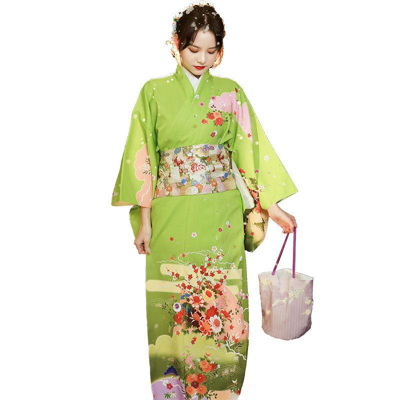 和服 レディース 和風 改良 簡易着付け イージー着用 訪問着 フォーマル 伝統 撮影用 写真撮影 イベント お祝い ポリエステル繊維 グリーン 春夏