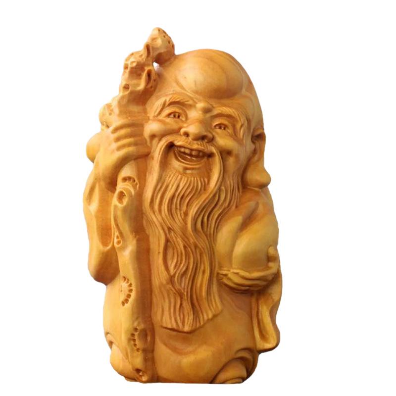 置物 黄楊木彫り 寿老人 オブジェ 文玩 手把件 インテリア コレクション ギフト 収集品 アート 美術品 新中華風