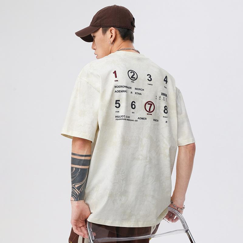 Tシャツ メンズ 春夏 230g ビッグシルエット ゆったり アメカジ アルファベットプリント 刺繍 半袖 コットンブレンド 吸湿速乾 通気性 普段使い カジュアル ストリート