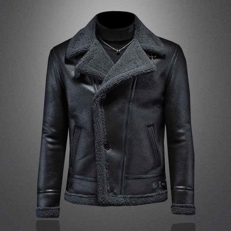 なめし革上衣 メンズ 秋冬 馬革 羊肉裏地 ライダースジャケット 朦々たる 防寒 保温 襟付き添い人 ゆったり ルーズフィット うつり変わり 心地好い 表どおり系 黒 黒いこと