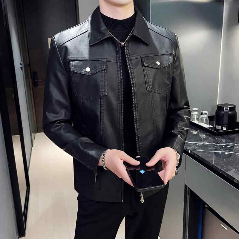 ジャケット メンズ スタンドカラー PU フェイクレザー ブルゾン 春夏アウター 防風 保温 カジュアル ストリート ライダース バイクファッション 耐摩耗 ブラック 男性用