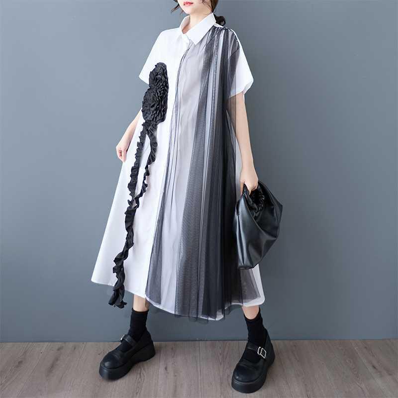 シャツワンピース レディース 韓国風 ゆったり 大きいサイズ 切り替え カジュアル シンプル かわいい 普段使い 綿麻 ロング丈 春夏 ホワイト ブラック