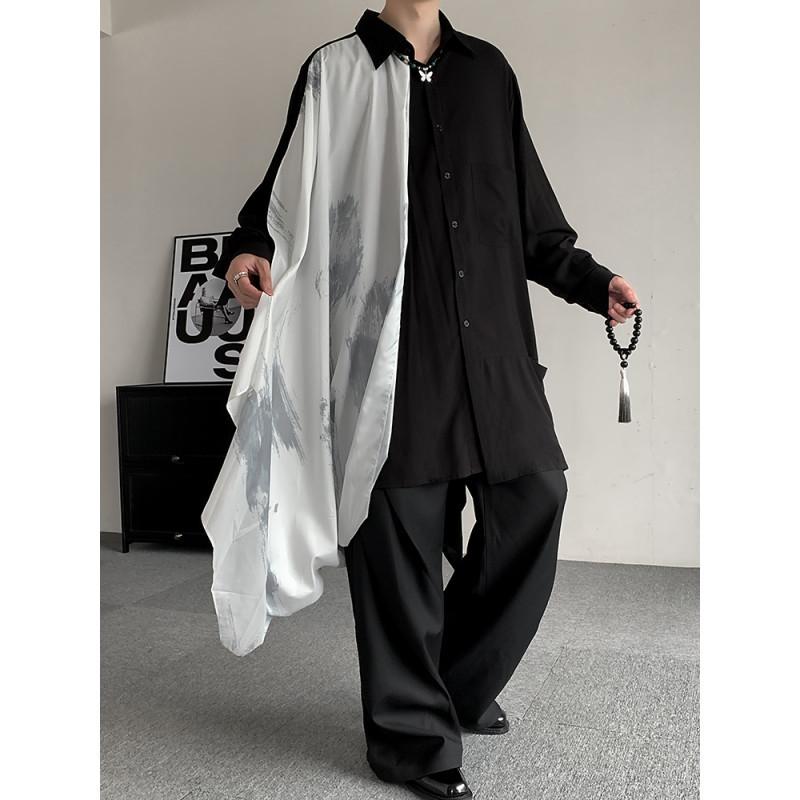 プルオーバー メンズ 春物 ゆったり ロング丈 綿原材料 長袖 透かし彫り柄 黒いこと レギュラー色つや 切りっぱなしひな型 エスニック 韓国流行り物 流行り物系心地好いプルオーバー