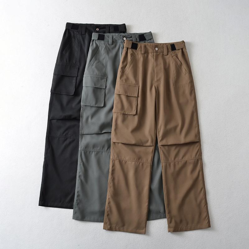 パンツ レディース 春夏 ウエスト調節 ハイウエスト ストレート 細見え カーゴパンツ ワークパンツ アメカジ レトロ カジュアル ストレッチ