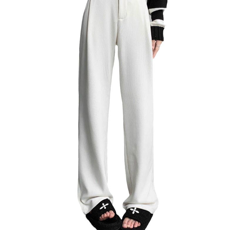 ワイドパンツ レディース 秋冬 シェニール ハイウエスト ドレープ感 ストレート ロング丈 ストレッチ カジュアル リラックス 体型カバー 普段使い ブラック グレー モカ ブルーグレー アプリコット