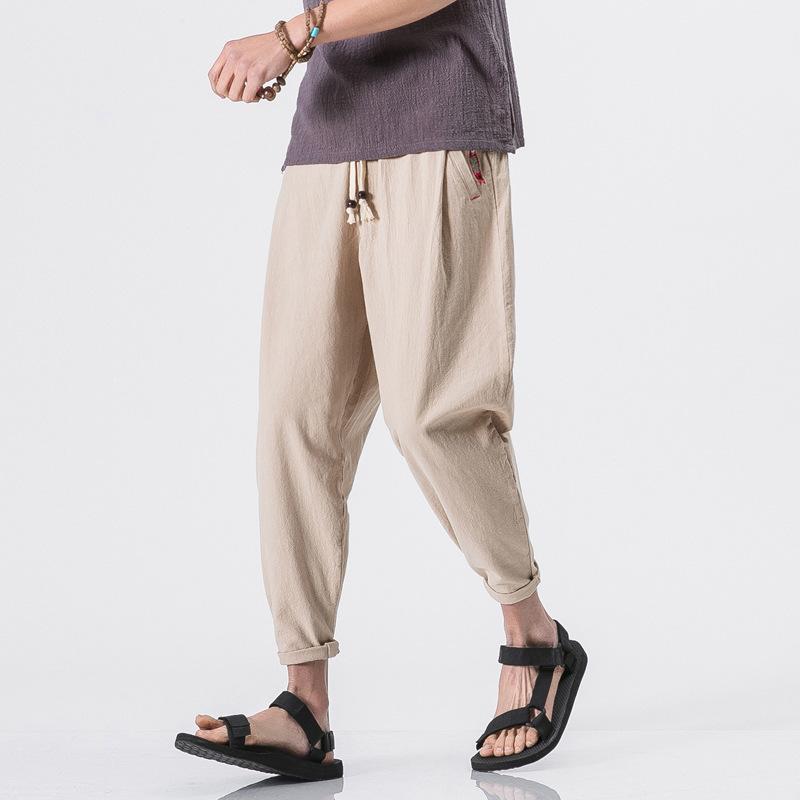 パンツ メンズ 男性用 大きいサイズ ビッグサイズ ゆったり リラックス ストレート クロップドパンツ 9分丈 綿麻 リネン 鯉刺繍 薄手 涼しい カジュアル 普段使い 春夏 カーキ グレー ブラック ミリタリーグリーン