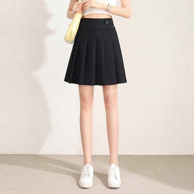 スカート レディース 秋冬 ブラック グレー ハイウエスト Aライン プリーツ 切り替え デザイン ミディ丈 フレア 韓国 学生 通勤 オフィス きれいめ スタイルアップ ポリエステル ストレッチ 女性用