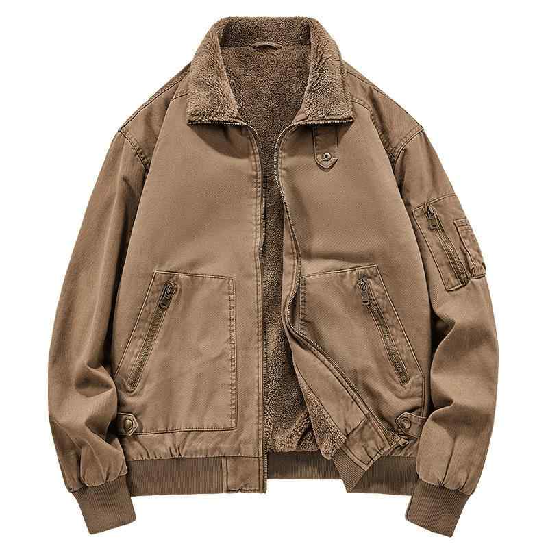 ジャケット メンズ 男性用 秋冬 裏起毛 洗い加工綿 防風 保温 厚手 通気性 ソフトな肌触り レギュラーフィット 襟付き 着回し カジュアル ブルゾン ブラック カーキ チャコールグレー