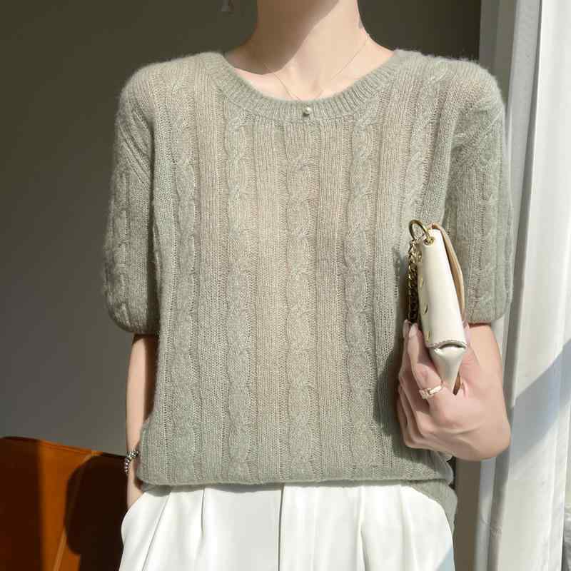 ニット レディース 女性用 シルクカシミヤ 軽量 柔らか しっとり ゆったり リラックス 半袖 プルオーバー ハーフネック モックネック セーター トップス 通勤 オフィスカジュアル 秋冬|bloomelier