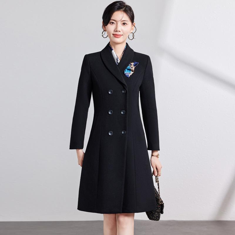 コート レディース ウール ロング丈 秋冬 宝飾店 キャビンアテンダント 事務服 制服 オフィス 通勤 ワークウェア テーラードカラー ダブルボタン 無地｜bloomelier