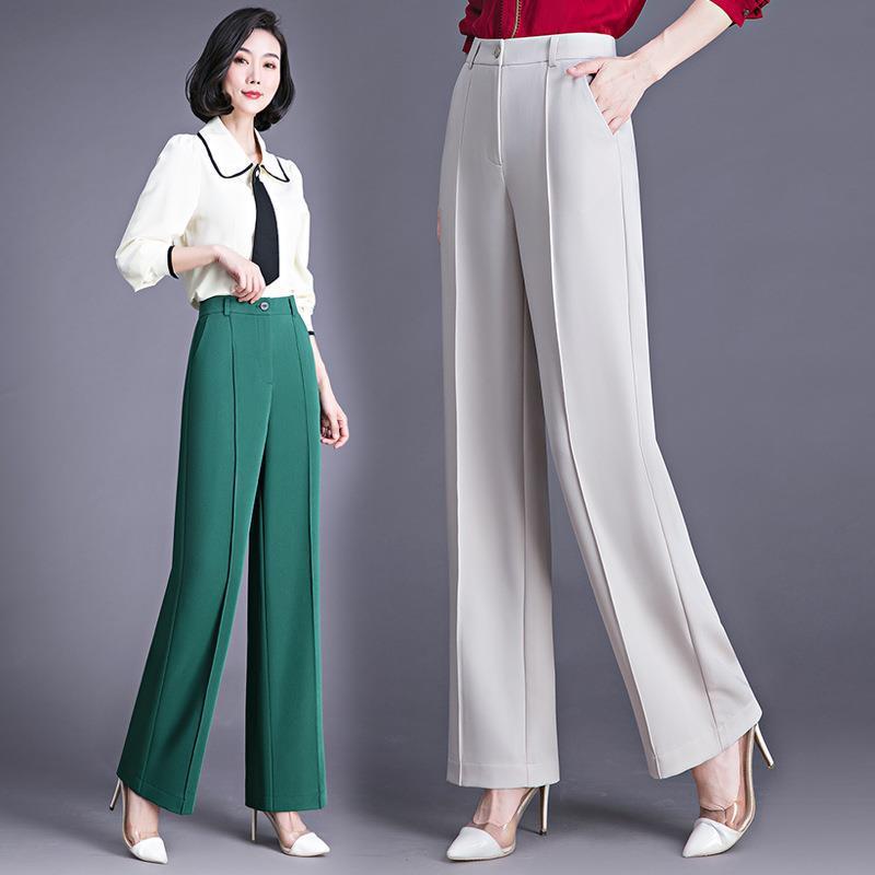 パンツ レディース 春夏 高級感 接触冷感 薄手 ドレープ ノーアイロン ワイド ストレート スラックス ウエストゴム 9分丈 ポケット ストレッチ 通勤 オフィス カジュアル|bloomelier